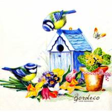 Serwetka decoupage firmy AMBIENTE sikorki i budka 25x25cm